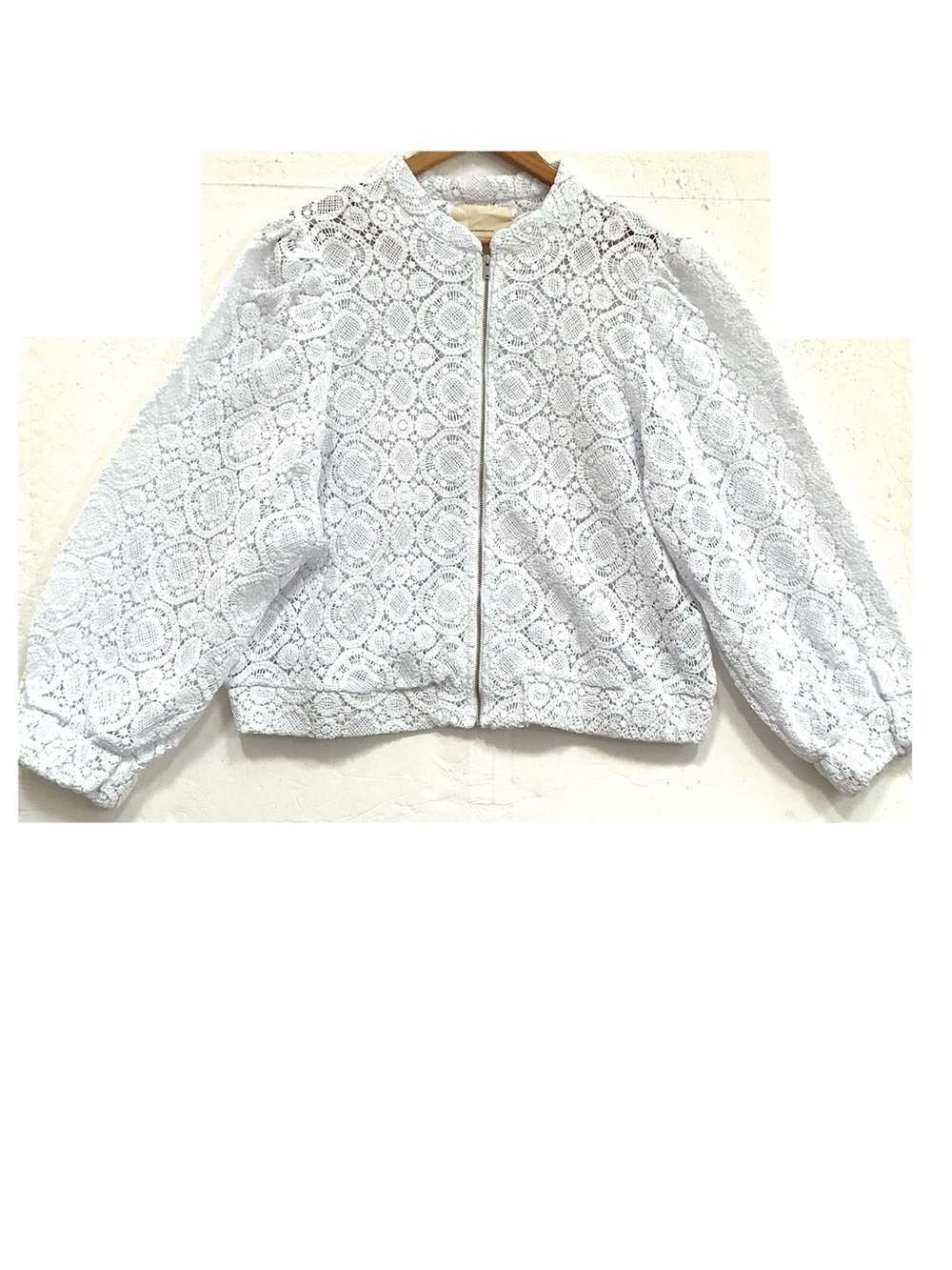 Crochet White Bomber Jacket 2X Anthropologie